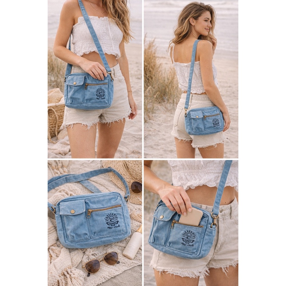 Surf Inspired Summer Coconut Girl Rip Curl Cruisin Utility Bag Denim Crossbody